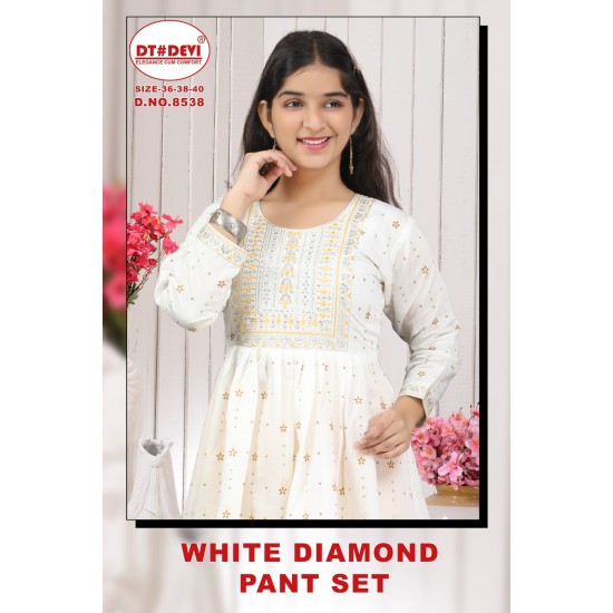 DT DEVI KURTI WHITE DIAMOND PANT SET