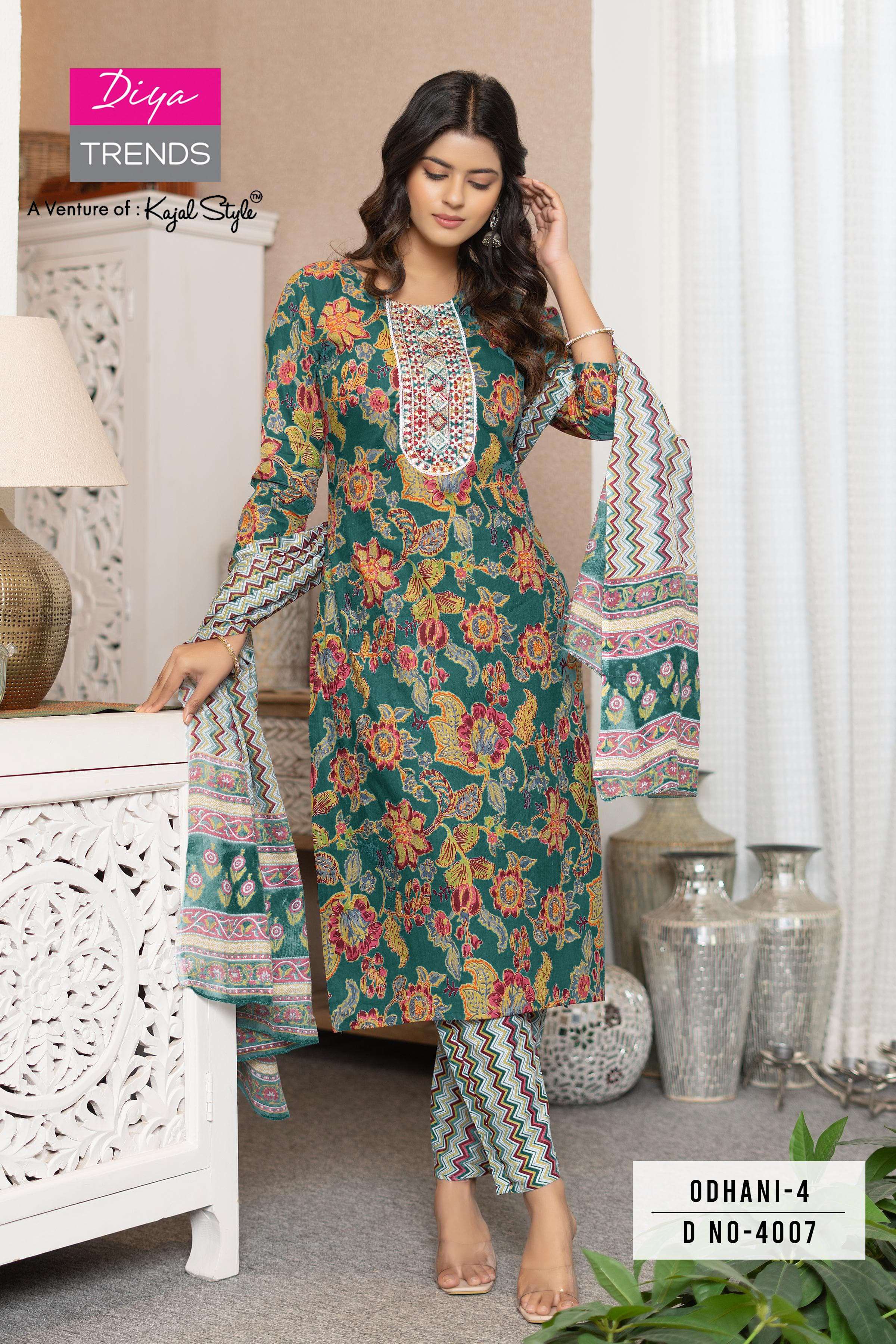 DIYA TRENDS ODHANI D. no : 4001 To 4016 PRINTED KURTI WHOLESALER 